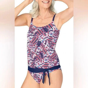 Amoena Summer Day Blouson Swim Top - Dark Navy/ Maritime Size 14 D